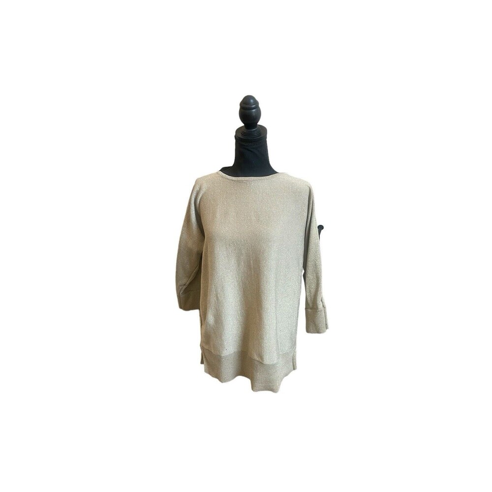 Cable & Gauge Sweater Women’s XL Gold Metallic Sparkle 3/4 Sleeve